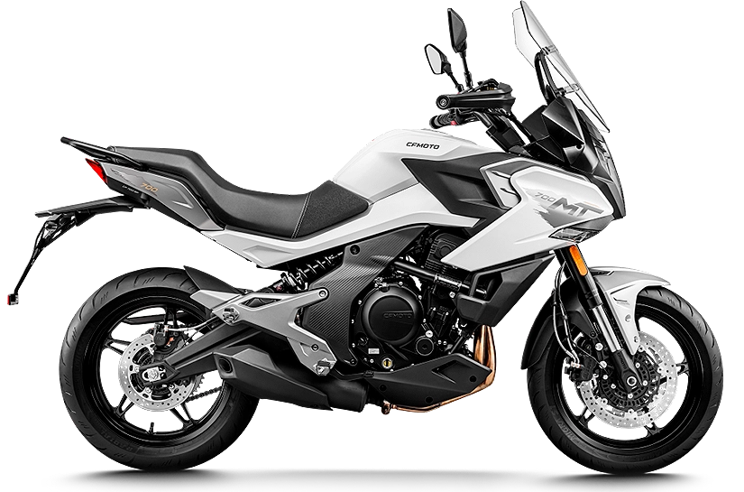 CF Moto Martínez - Perfil lateral de la CFMOTO 700 MT touring CF Motos Martínez - Vista lateral de la moto touring CFMOTO 700 MT en color blanco